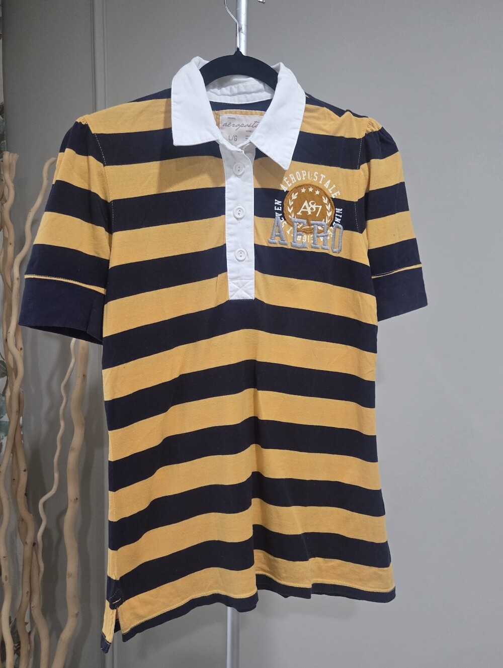 Aeropostale Yellow & Navy Rugby Polo with White Placket Sz.L